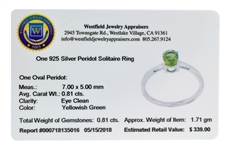 0.81CT Oval Cut Peridot Solitaire Sterling Silver Ring