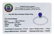 0.76CT Oval Cut Amethyst Solitaire Sterling Silver Ring