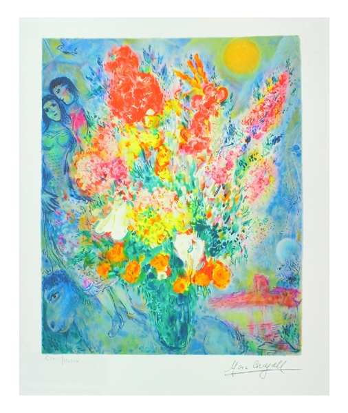 MARC CHAGALL Original Bouquet Mini Print 10in x 12in, with Certificate CXXVII of CCLXXV