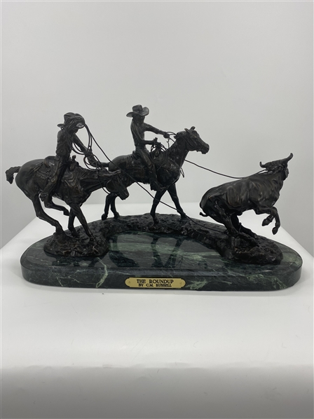 The Roundup Bronze by C.M. Russell 11in H x 20in L x 10in W 30lb (Vault_AS) 