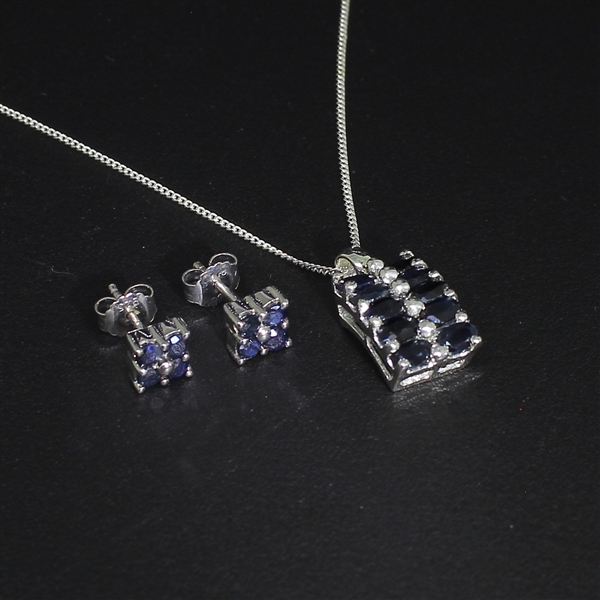 Sapphire Earrings and Pendant Sterling Silver Collection 