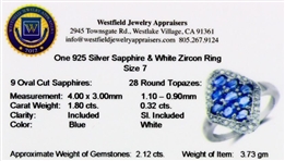 1.80CT Oval Cut Sapphire and White Zircon Sterling Silver Ring