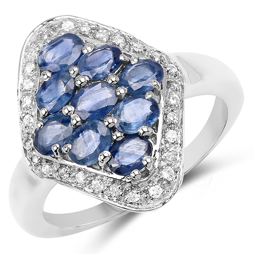 1.80CT Oval Cut Sapphire and White Zircon Sterling Silver Ring
