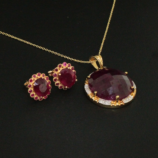  Ruby Earrings and Pendant Sterling Silver Collection 