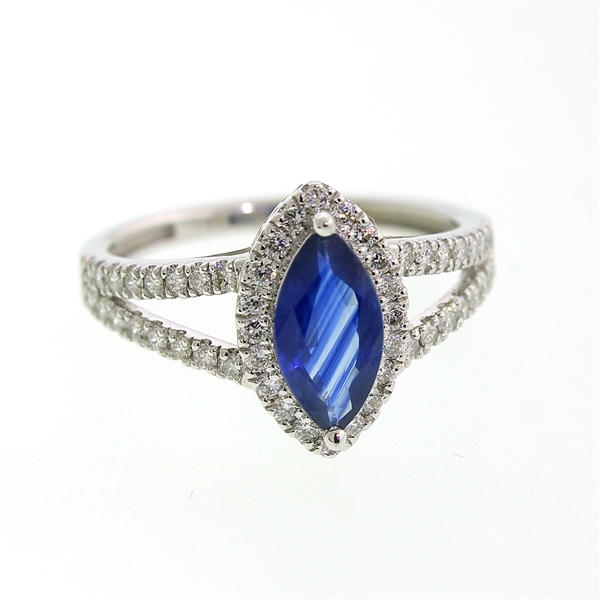 A Spark of Serenity in Sapphire and Diamonds - 18KT White Gold 3.40g, 52RD 0.54CT, and 1BS 1.05CT  (FC_01)