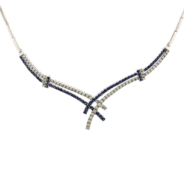 18KT White Gold Necklace 1.92CT Sapphire Corundum and 1.92CT Diamonds