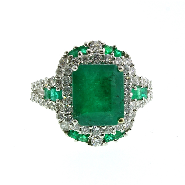 18KT White Gold 4.60g, 3.11CT Emerald and 55 0.95CT Diamond Ring (FC_01)