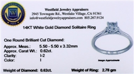 Diamond Solitaire 0.62ct Center 14kt Gold Gorgeous Great Investment Ring!