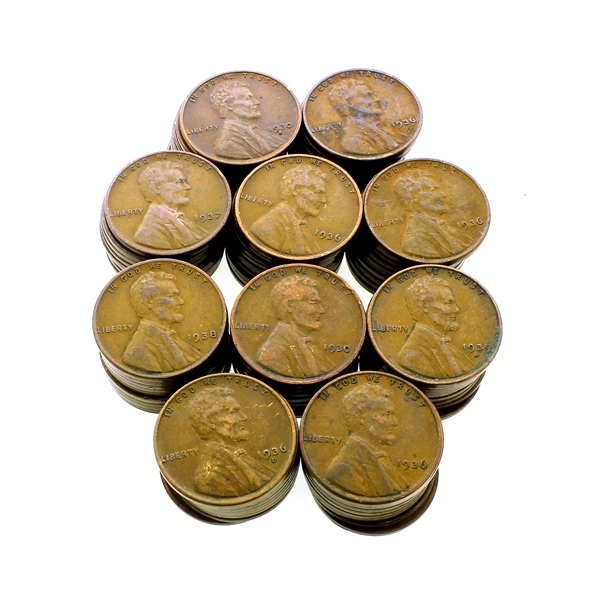 100 1930-1939 Lincoln Wheat Cent Pennies