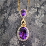 Heavy High Quality 14KT Yellow Gold Amethyst and Diamond Pendant! (FC_01)