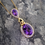 Heavy High Quality 14KT Yellow Gold Amethyst and Diamond Pendant! (FC_01)