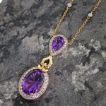 Heavy High Quality 14KT Yellow Gold Amethyst and Diamond Pendant! (FC_01)