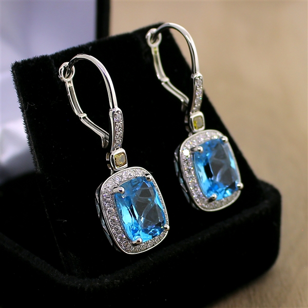 Blue Topaz 14KT White Gold Diamond Earrings (FC_01)