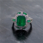 18KT White Gold 4.60g, 3.11CT Emerald and 55 0.95CT Diamond Ring (FC_01)