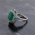 18KT White Gold 4.60g, 3.11CT Emerald and 55 0.95CT Diamond Ring (FC_01)