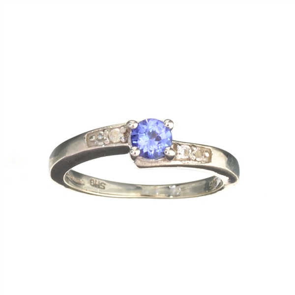 0.40CT Tanzanite And Colorless Topaz Platinum Over Sterling Silver Ring