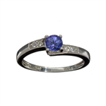 0.50CT Round Cut Violet Blue Tanzanite And Colorless Topaz Platinum Over Sterling Silver Ring