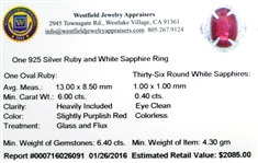 6.00CT Oval Cut Ruby And White Sapphire Over Sterling Silver Ring