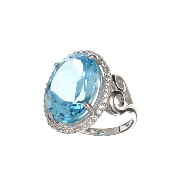 14.35CT Blue Topaz And White Sapphire Sterling Silver Ring