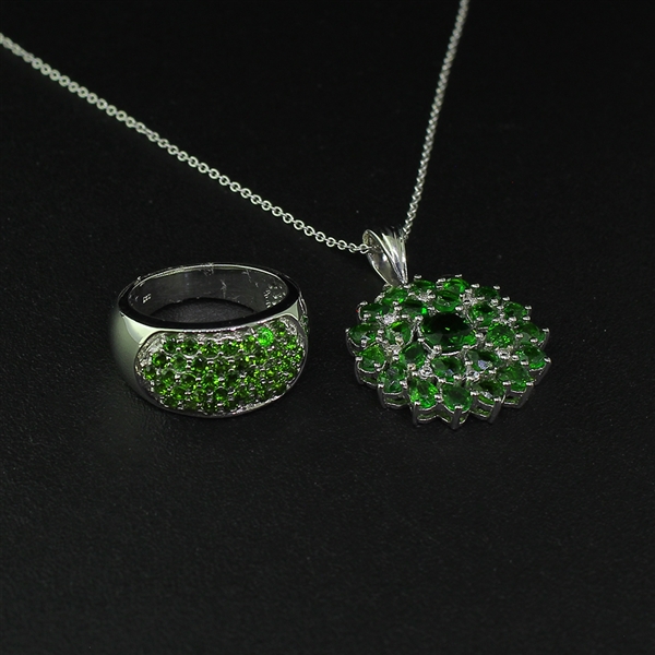 Chrome Diopside Ring Size 6.5 and Pendant Sterling Silver Collection 