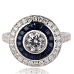 0.65ct Diamond and 1.11ctw Blue Sapphire Platinum Ring (0.99ctw Diamonds) (Vault_RR03) 