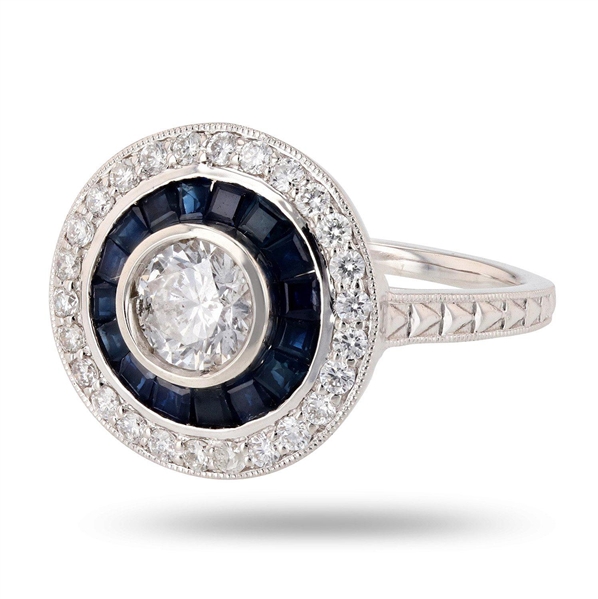 0.65ct Diamond and 1.11ctw Blue Sapphire Platinum Ring (0.99ctw Diamonds) (Vault_RR03) 