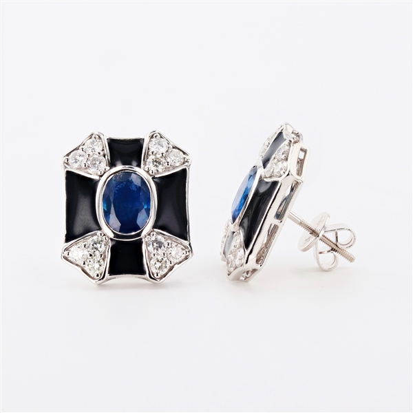 2.60ctw Blue Sapphire and 1.11ctw Diamond Platinum Earrings (Vault_R64) 