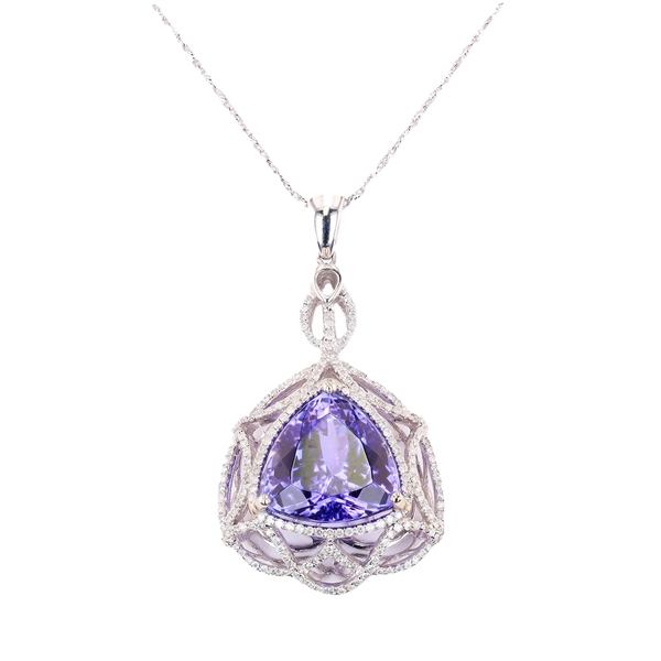 14.02ct Tanzanite and 0.68ctw Diamond 14K White Gold Pendant (Vault_R64) 