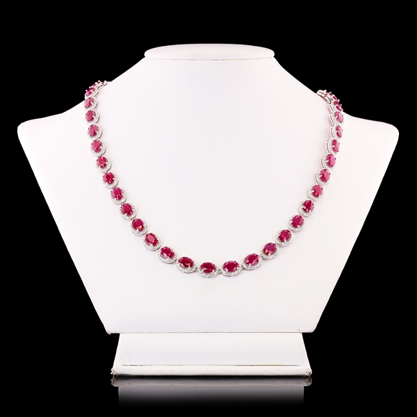 33.05ctw BURMESE Ruby and 8.82ctw Diamond Platinum Necklace (GIA CERTIFIED) (Vault_R64) 