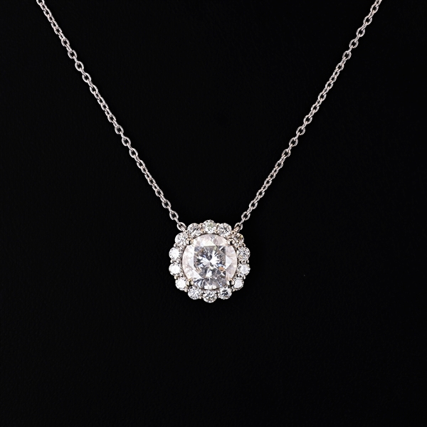 2.01ct J COLOR I1 CLARITY CENTER Diamond 18K White Gold Pendant (2.49ctw Diamonds) (Vault_R64) 