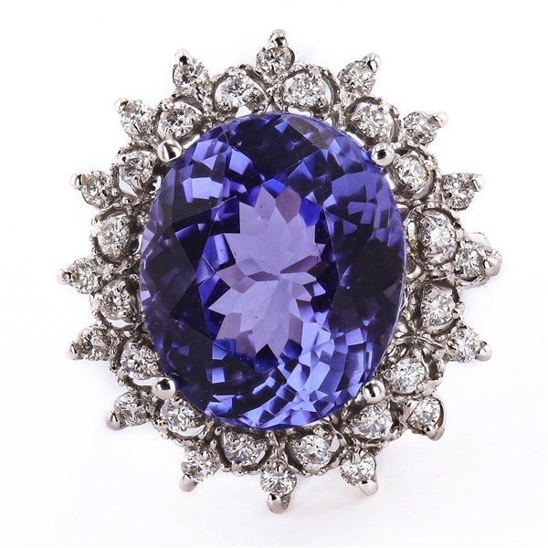 12.47ct Tanzanite and 0.59ctw Diamond 14K White Gold Ring (Vault_R64) 
