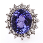 12.47ct Tanzanite and 0.59ctw Diamond 14K White Gold Ring (Vault_R64) 