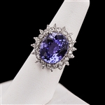 12.47ct Tanzanite and 0.59ctw Diamond 14K White Gold Ring (Vault_R64) 