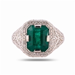3.66ct Emerald and 0.80ctw Diamond Platinum Ring (Vault_R64) 