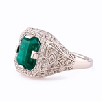 3.66ct Emerald and 0.80ctw Diamond Platinum Ring (Vault_R64) 