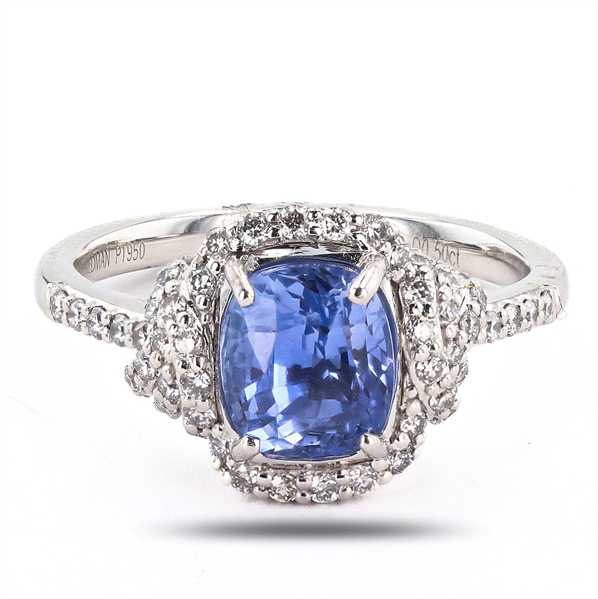 2.50ct UNHEATED Violetish Blue Sapphire and 0.50ctw Diamond Platinum Ring (GIA CERTIFIED) (Vault_R64) 