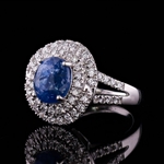 5.05ct UNHEATED Blue Sapphire and 1.05ctw Diamond Platinum Ring (GIA CERTIFIED) (Vault_R64) 