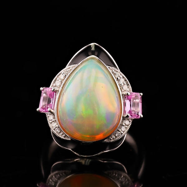 6.85ct Opal, 0.92ctw Pink Sapphire and 0.10ctw Diamond Platinum Ring (Vault_R64) 