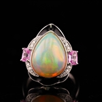 6.85ct Opal, 0.92ctw Pink Sapphire and 0.10ctw Diamond Platinum Ring (Vault_R64) 