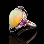 6.85ct Opal, 0.92ctw Pink Sapphire and 0.10ctw Diamond Platinum Ring (Vault_R64) 