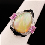 6.85ct Opal, 0.92ctw Pink Sapphire and 0.10ctw Diamond Platinum Ring (Vault_R64) 