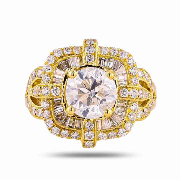 2.60ct G COLOR I1 CLARITY CENTER Diamond 18K Yellow Gold Ring (2.60ctw Diamonds) (Vault_R64) 
