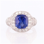4.97ct Blue Ceylon Sapphire and 0.81ctw Diamond Platinum Ring (Vault_R64) 