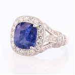 4.97ct Blue Ceylon Sapphire and 0.81ctw Diamond Platinum Ring (Vault_R64) 