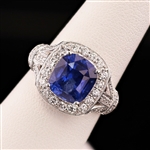 4.97ct Blue Ceylon Sapphire and 0.81ctw Diamond Platinum Ring (Vault_R64) 